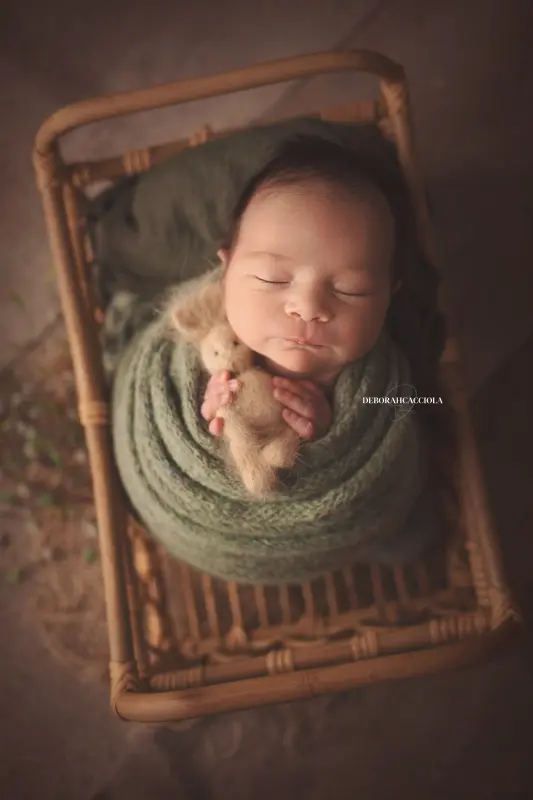 newborn photo studio Orléans, France: newborn in studio, soft vertical framing, soft colors