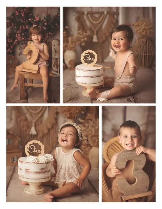 Enfant pendant une séance photo anniversaire Smash Cake en studio