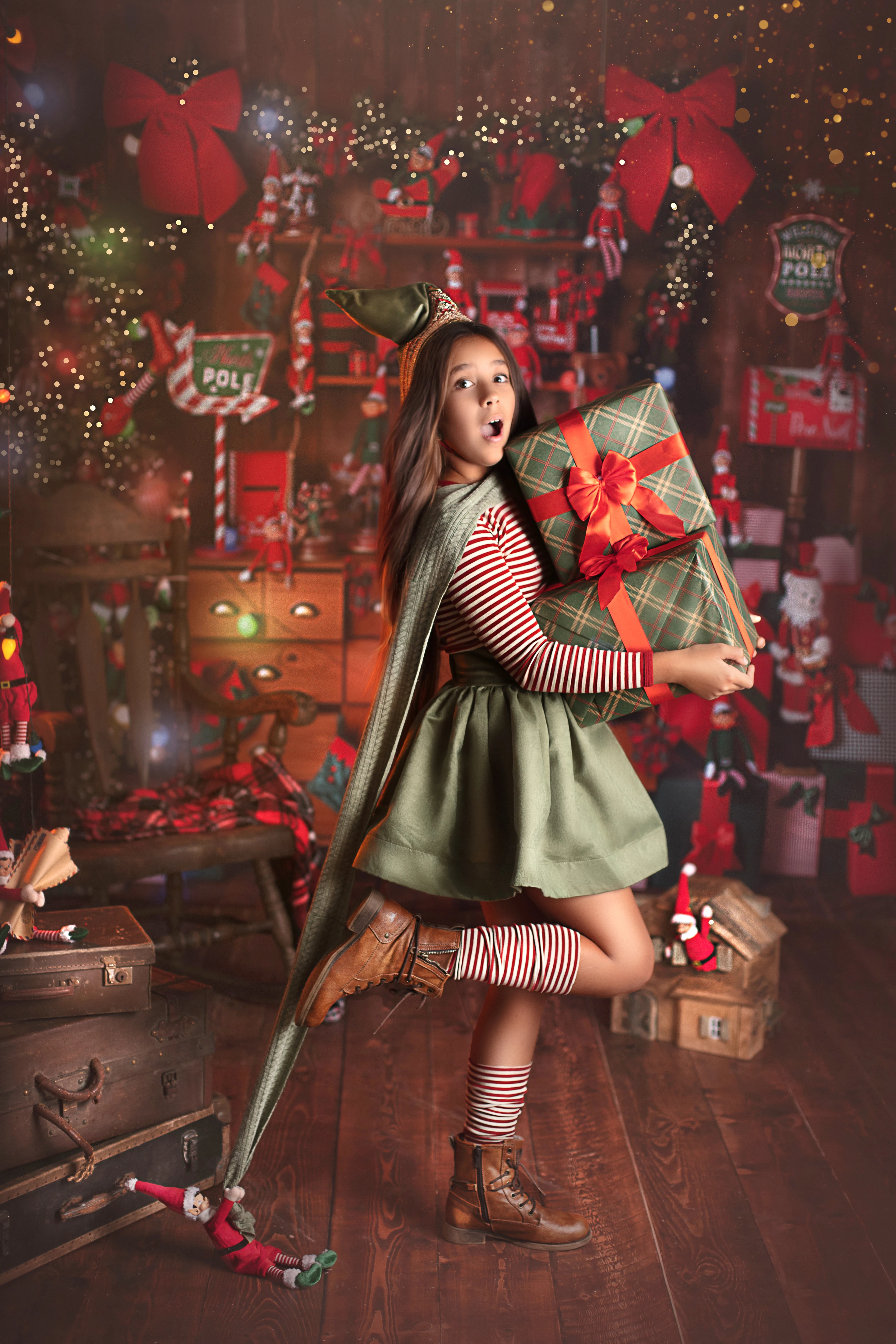 Décor de Noël immersif installé au studio photo