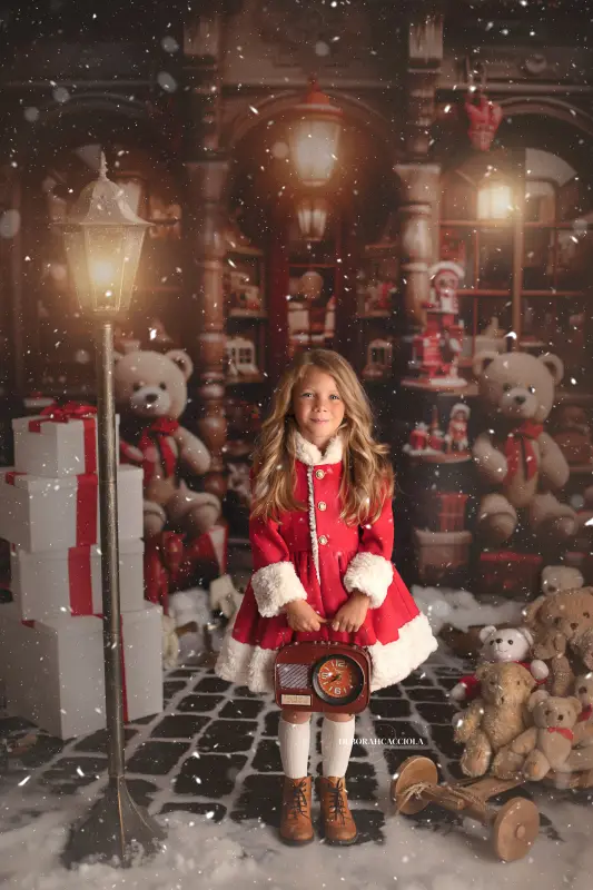 Séance Noël à Orléans - portrait en décor de Noël, plan vertical naturel, palette claire