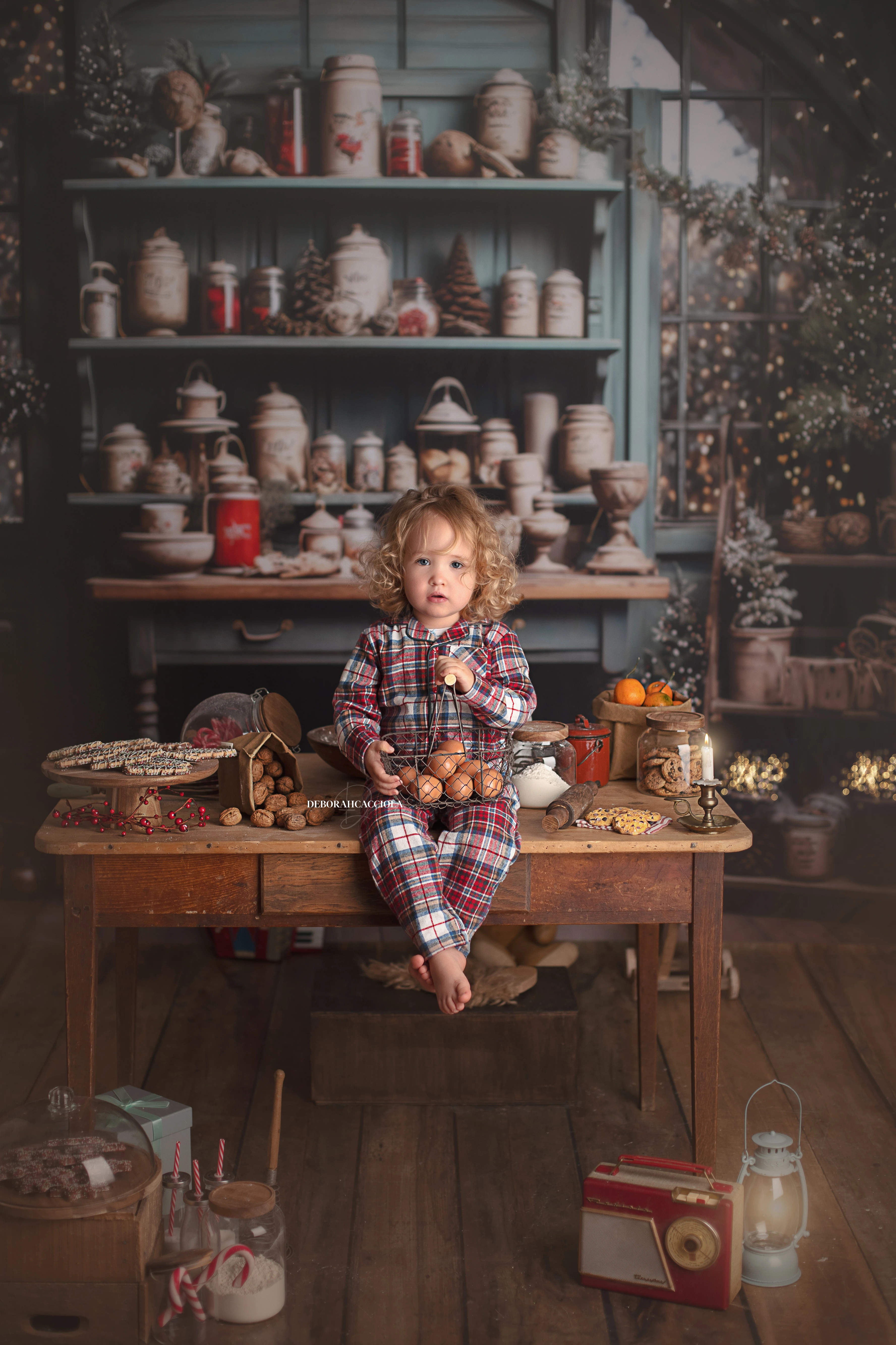 Photo Noël studio Orléans : instant festif de fin d'année, composition resserrée élégante, couleurs douces