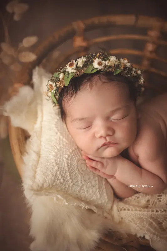 Portrait nouveau-né Orléans : nouveau-né en studio, cadrage vertical doux, tonalités naturelles