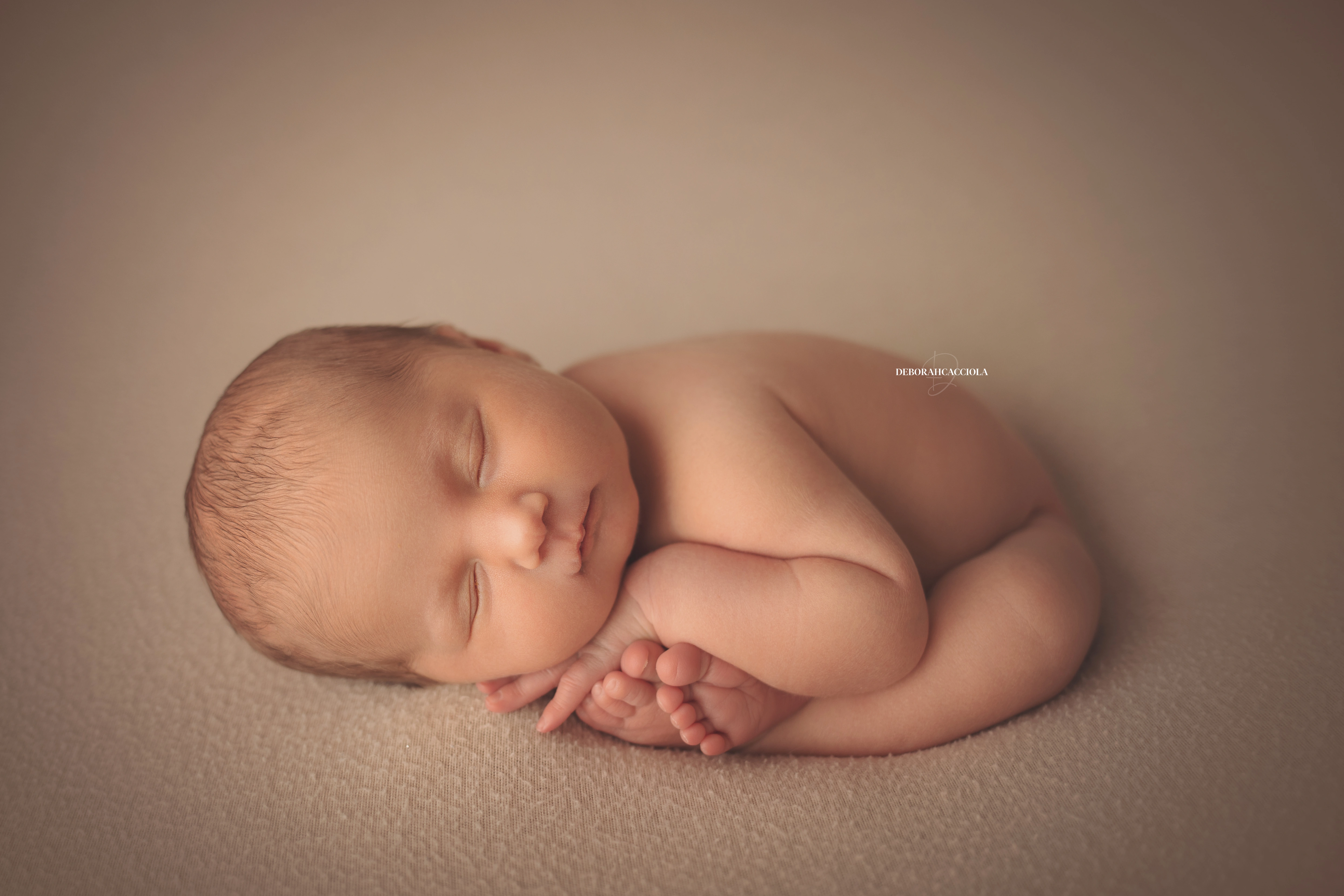 Portrait nouveau-né Orléans : nouveau-né en studio, scène panoramique douce, rendu naturel