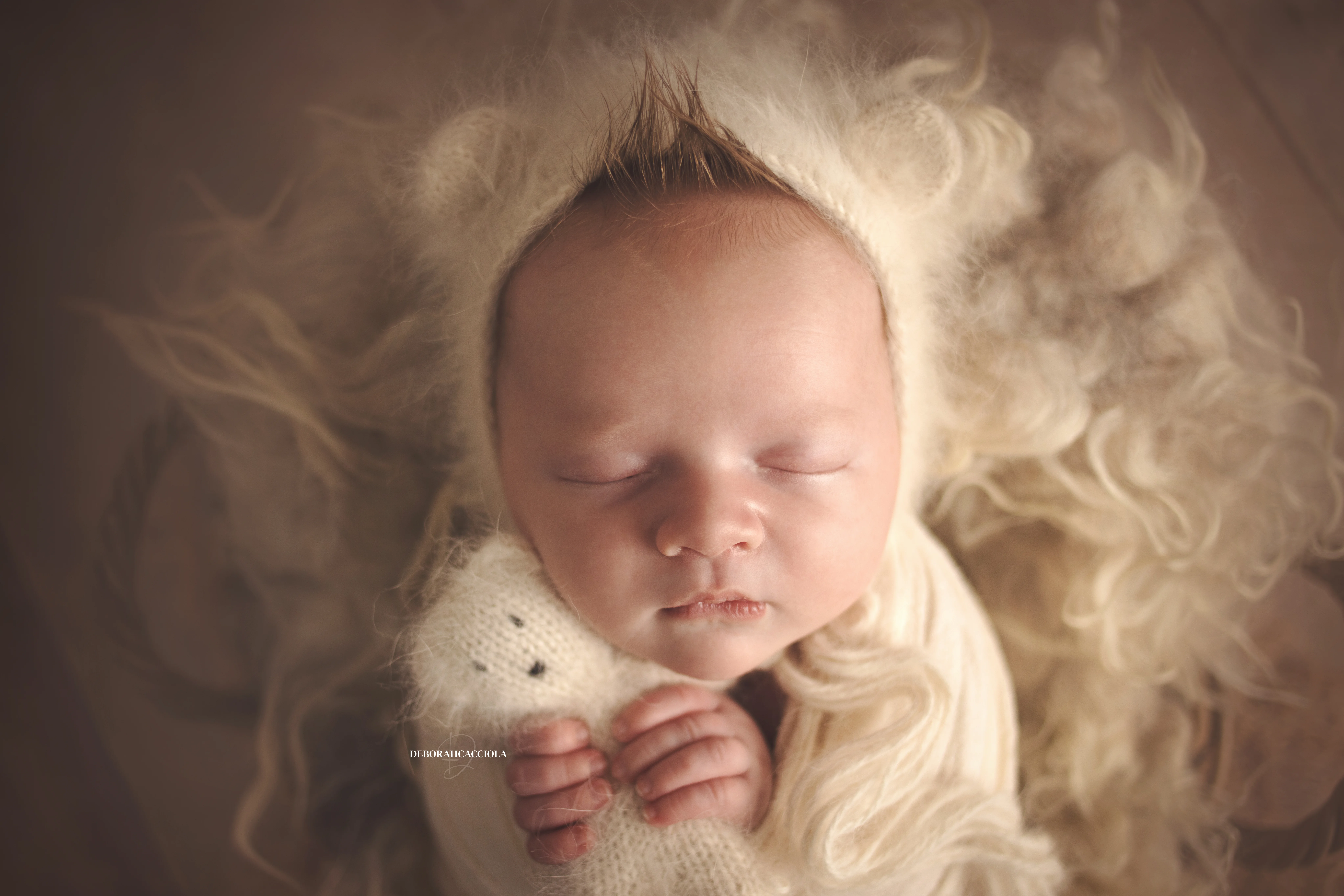 Photo nouveau-né studio Orléans : nouveau-né en studio, scène panoramique douce, rendu naturel